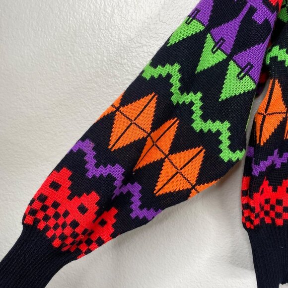 Vintage Meister Ski Sweater Wool Acrylic Geometric Neon 80's Sweater Sz S UNISEX - Picture 8 of 11